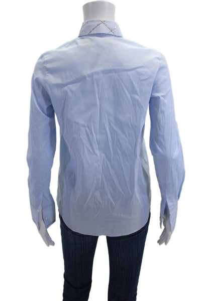 Sharis Place Womens Collared Light Blue Cotton Button-Up Longsleeve Size 40