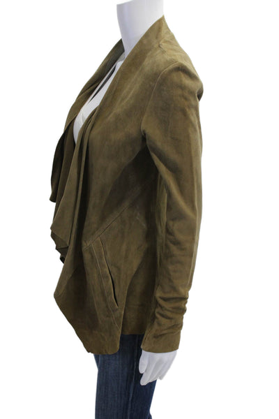 Sharis Place Women Suede Brown Army Blazer Long Sleeve Solid Size 4