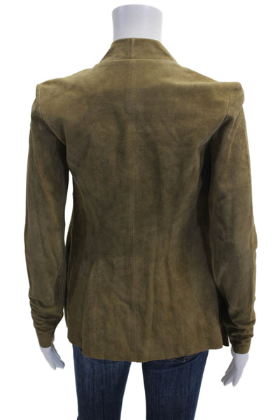 Sharis Place Women Suede Brown Army Blazer Long Sleeve Solid Size 4