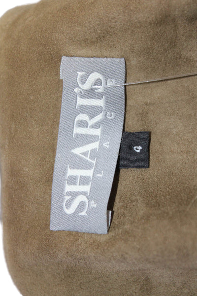 Sharis Place Women Suede Brown Army Blazer Long Sleeve Solid Size 4