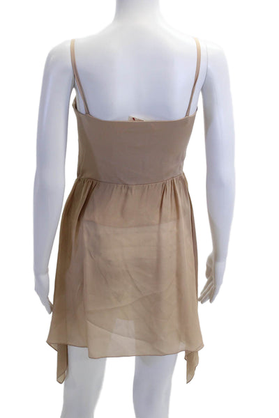 Collette Dinnigan Women Slip Dress Beige Silk Sleeveless Square Neck Size XS