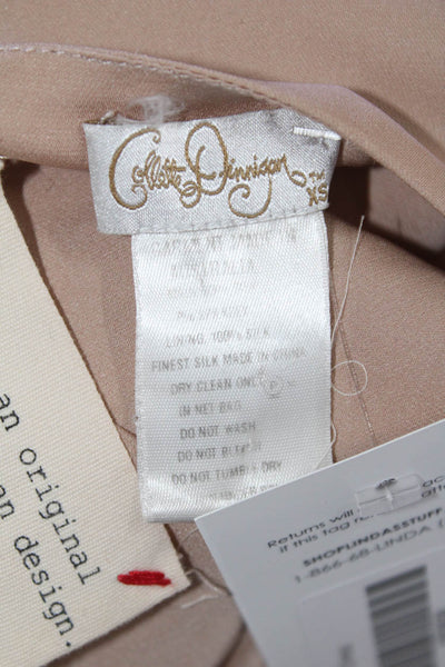 Collette Dinnigan Women Slip Dress Beige Silk Sleeveless Square Neck Size XS