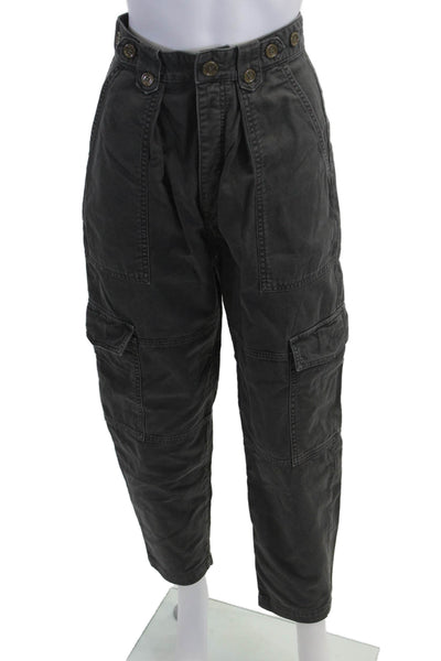 Agolde Womens Cargo Cropped Pants Dark Gray 100% Cotton Button Size 24