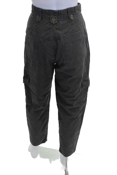 Agolde Womens Cargo Cropped Pants Dark Gray 100% Cotton Button Size 24