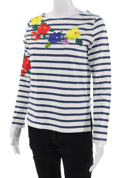 Ports Womens Blue Floral Striped Cotton Crew Neck Long Sleeve T-Shirt Size XS