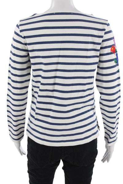 Ports Womens Blue Floral Striped Cotton Crew Neck Long Sleeve T-Shirt Size XS