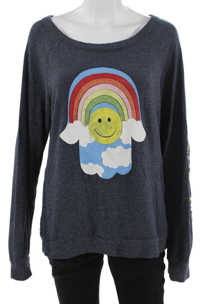 Lauren Moshi Women Pullover Sweatshirt Dark Blue Rainbow Long Sleeve Size S