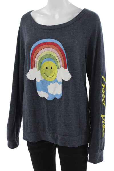 Lauren Moshi Women Pullover Sweatshirt Dark Blue Rainbow Long Sleeve Size S