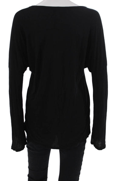 Lauren Moshi Women Black VNeck Jersey T-Shirt Long Sleeve Stars Graphic Size XS