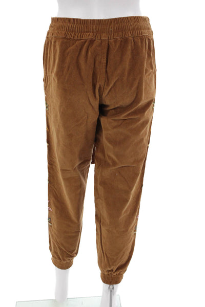 Driftwood Women Brown Floral Corduroy Jogger Pants Drawstring Boho Fall Size XS