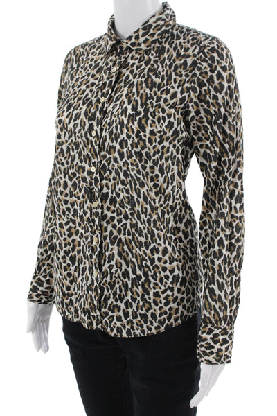 J Crew Womens Animal Print Black Cotton Button Long Sleeve Top Size 0