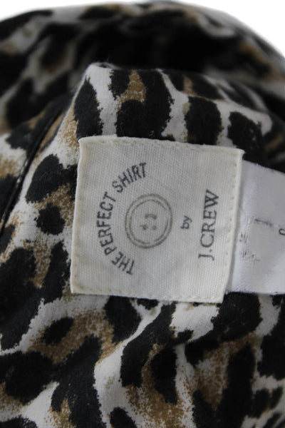 J Crew Womens Animal Print Black Cotton Button Long Sleeve Top Size 0