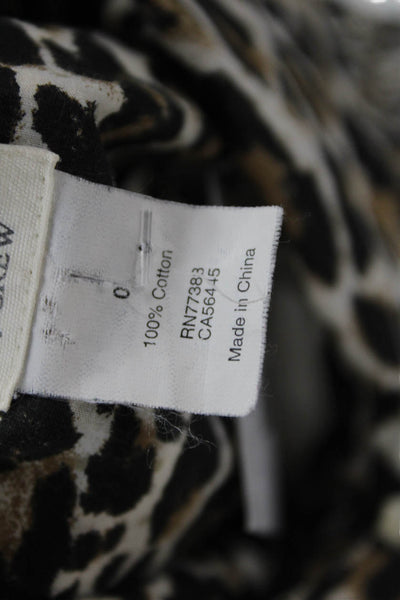 J Crew Womens Animal Print Black Cotton Button Long Sleeve Top Size 0