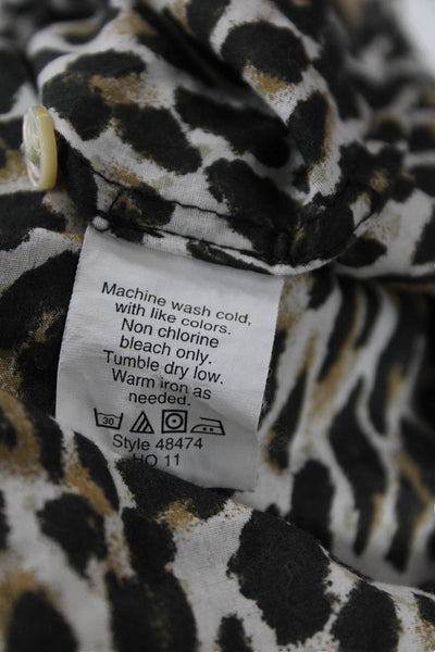 J Crew Womens Animal Print Black Cotton Button Long Sleeve Top Size 0