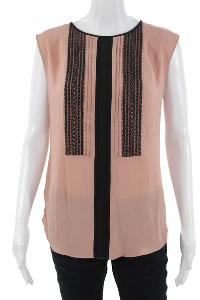 Ann Taylor Women Beige Bohemian Sleeveless Button Round Neck Blouse Size XS
