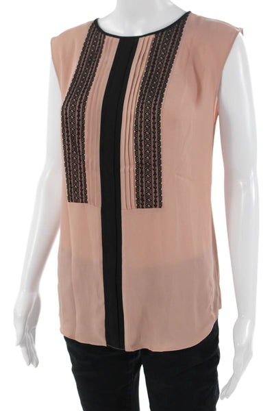 Ann Taylor Women Beige Bohemian Sleeveless Button Round Neck Blouse Size XS