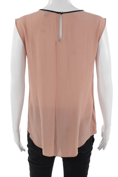 Ann Taylor Women Beige Bohemian Sleeveless Button Round Neck Blouse Size XS