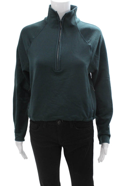 Athleta Women Pullover Sweatshirt Mock Neck Zip Cotton Green Petite Size 2XS