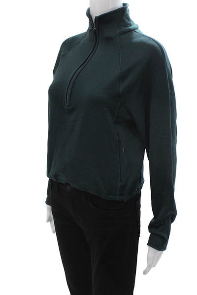 Athleta Women Pullover Sweatshirt Mock Neck Zip Cotton Green Petite Size 2XS