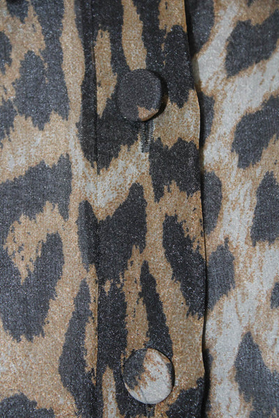 Zara Women Cropped Animal Print Collared Button-Up Beige Blouse Size S