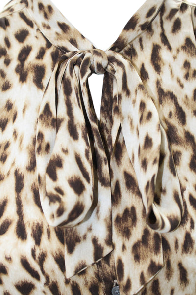 J Crew Women Brown Animal Print Collared Button Up Blouse Long Sleeve Size 2XS