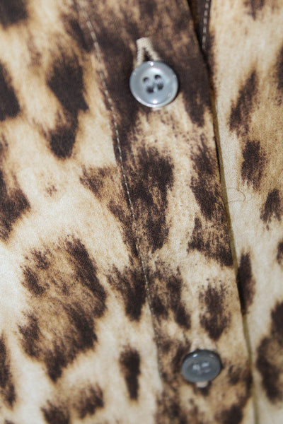 J Crew Women Brown Animal Print Collared Button Up Blouse Long Sleeve Size 2XS