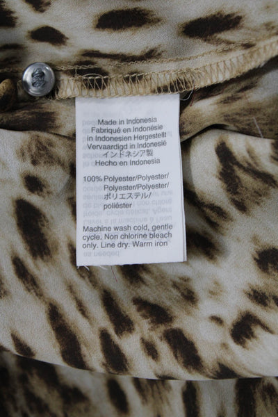 J Crew Women Brown Animal Print Collared Button Up Blouse Long Sleeve Size 2XS