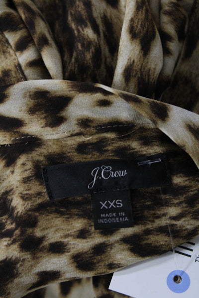 J Crew Women Brown Animal Print Collared Button Up Blouse Long Sleeve Size 2XS