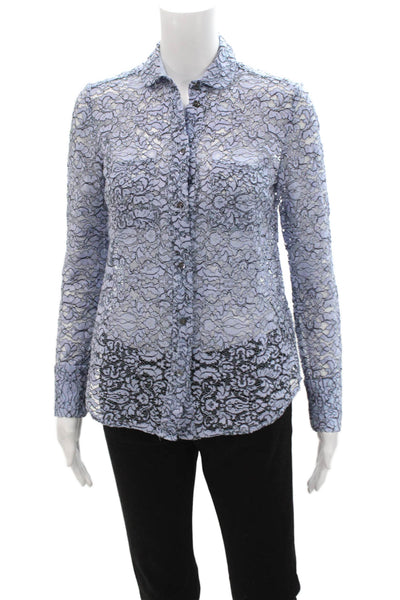 J Crew Collection Women Black Floral Collar Buttonup Longsleeve Blouse Size 00
