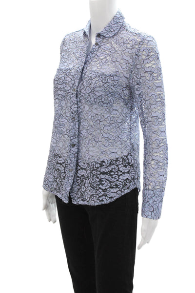J Crew Collection Women Black Floral Collar Buttonup Longsleeve Blouse Size 00