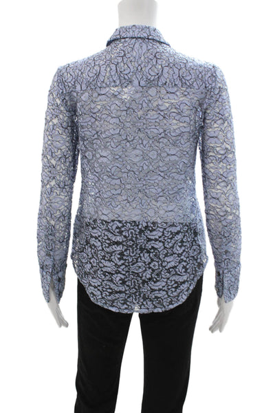 J Crew Collection Women Black Floral Collar Buttonup Longsleeve Blouse Size 00