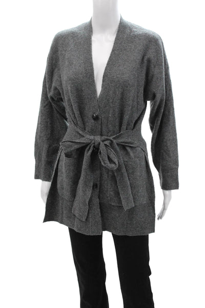 Zara Unisex Dark Gray V Neck Button Long Sleeve Cardigan Acrylic Blend Size S