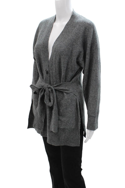 Zara Unisex Dark Gray V Neck Button Long Sleeve Cardigan Acrylic Blend Size S
