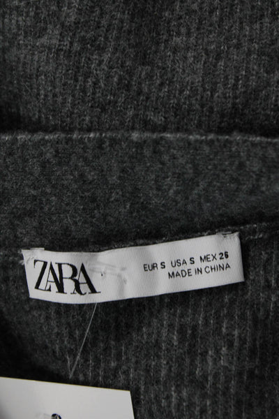 Zara Unisex Dark Gray V Neck Button Long Sleeve Cardigan Acrylic Blend Size S
