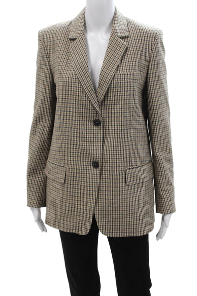 Zara Womens Beige Checked Collared Blazer Long Sleeve Button Size S