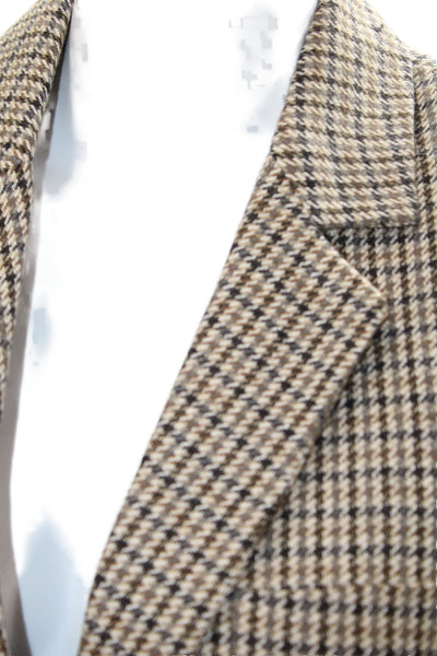 Zara Womens Beige Checked Collared Blazer Long Sleeve Button Size S