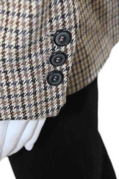Zara Womens Beige Checked Collared Blazer Long Sleeve Button Size S