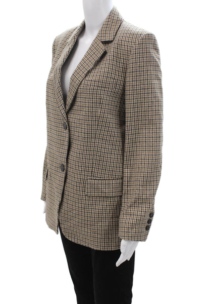 Zara Womens Beige Checked Collared Blazer Long Sleeve Button Size S