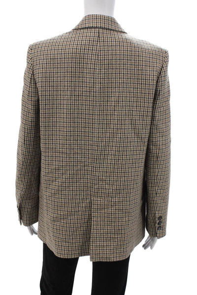 Zara Womens Beige Checked Collared Blazer Long Sleeve Button Size S