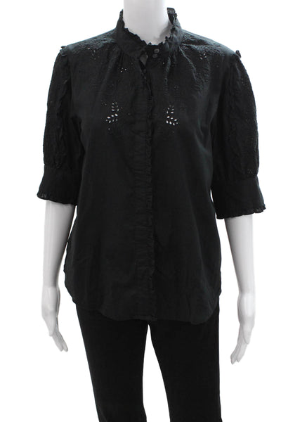 J Crew Women Black Floral Button Up Blouse 3/4 Sleeve Boho Size XS