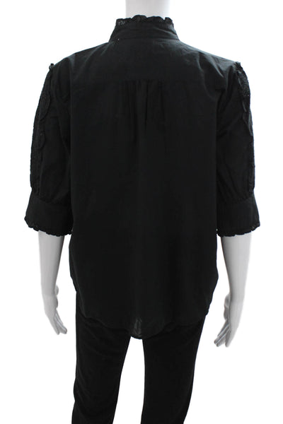 J Crew Women Black Floral Button Up Blouse 3/4 Sleeve Boho Size XS