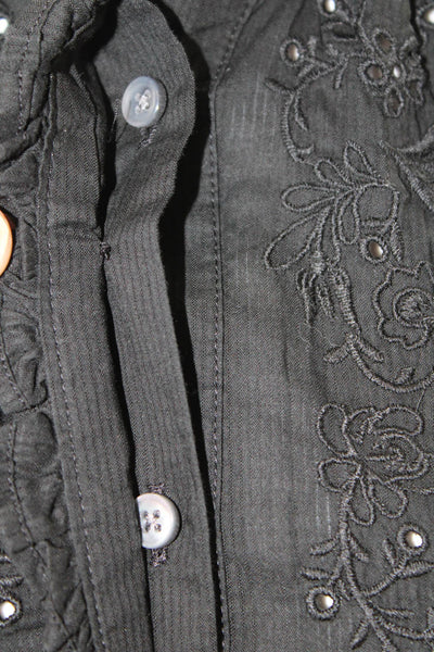 J Crew Women Black Floral Button Up Blouse 3/4 Sleeve Boho Size XS