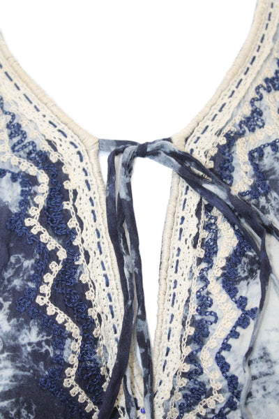 Skemo Women Dark Blue Kaftan Dress Boho Drawstring Polyester Mid-Calf Size S