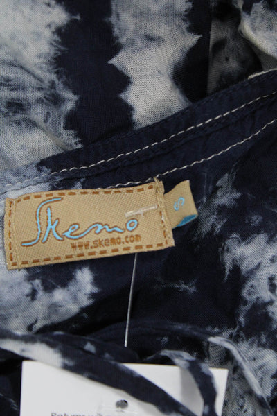 Skemo Women Dark Blue Kaftan Dress Boho Drawstring Polyester Mid-Calf Size S
