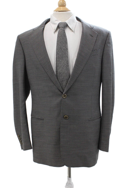Armani Collezioni Mens Wool Geometric Collared Button Suit Jacket Gray Size 42