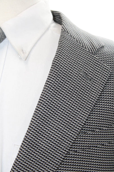Armani Collezioni Mens Wool Geometric Collared Button Suit Jacket Gray Size 42