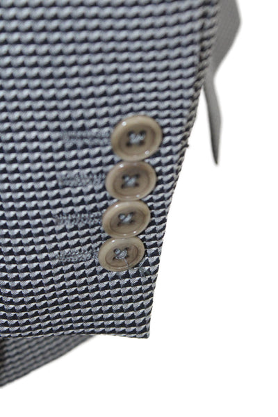 Armani Collezioni Mens Wool Geometric Collared Button Suit Jacket Gray Size 42