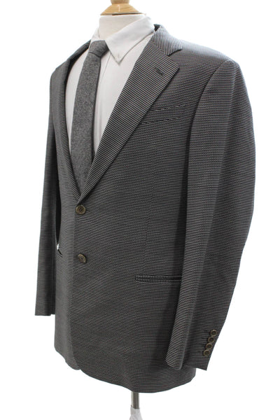 Armani Collezioni Mens Wool Geometric Collared Button Suit Jacket Gray Size 42