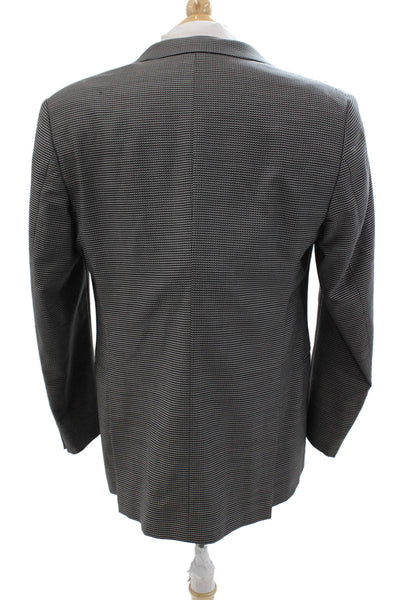 Armani Collezioni Mens Wool Geometric Collared Button Suit Jacket Gray Size 42