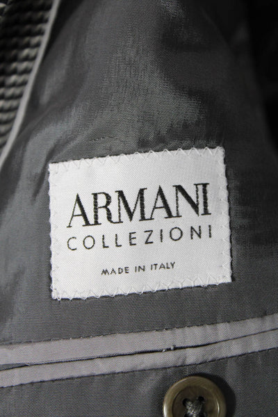Armani Collezioni Mens Wool Geometric Collared Button Suit Jacket Gray Size 42